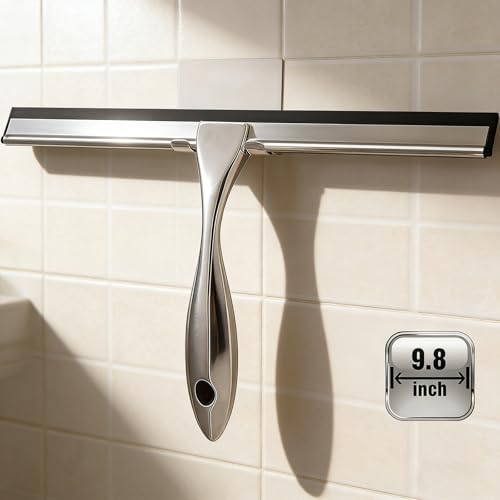 Stainless Steel Squeegee for Streak-Free Cleaning – Perfect for Shower Doors, Bathroom Tiles, Windows & Auto Glass (Silver) - color: Silver