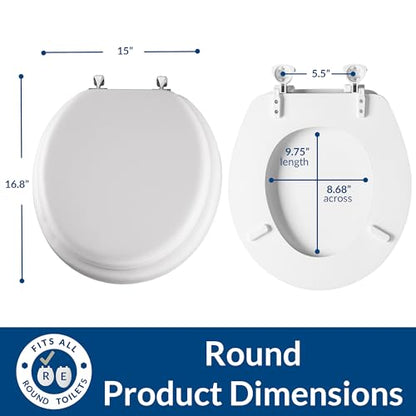 Mayfair Padded Toilet Seat with Chrome Hinges, Soft Vinyl over Wood Core Seat, Made in USA, Round, White - size: Round