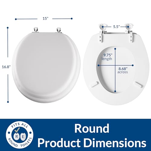 Mayfair Padded Toilet Seat with Chrome Hinges, Soft Vinyl over Wood Core Seat, Made in USA, Round, White (Pack of 2) - size: Round (Pack of 2)