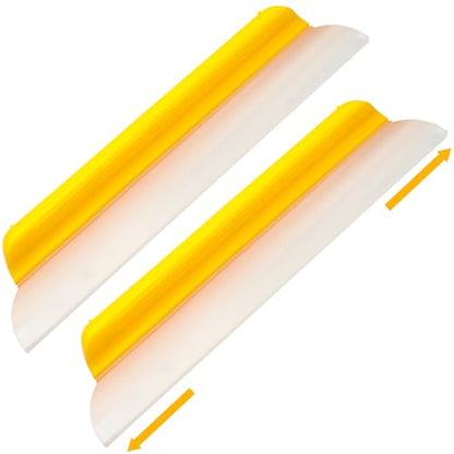 2 Pack 14 Inch Car Drying Squeegee Yellow Longer Silicone Water Squeegee Window Shower Blade Automotive Squeegees Flexible Auto T-bar Rubber Squeegees for Car Windshield Glass Bathroom Wash Tool - color: Yellow