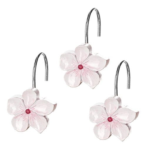 Creative Scents Vanda Shower Curtain Hooks Decorative | Set of 12 | White and Pink Shower Curtain Rings - style: Shower Curtain Hooks