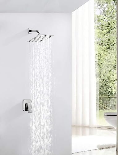 Square 6 Inch Stainless Steel Shower Head High Pressure Rainall Shower Head Brushed Nickel Ultra Thin Design-Best Pressure Boosting - color: Brushed Nickel, size: Square