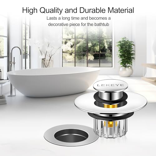 LEKEYE Tub Stopper | Shower Drain Hair Catcher | Pop-up Drain Stopper with Strainer | Bathroom Bathtub Plug | Drain Protector for 1-1/2 to 1-3/4" Bath Drain Hole - color: Silver