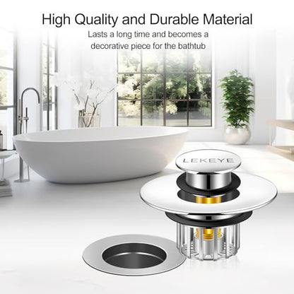 LEKEYE Tub Stopper | Shower Drain Hair Catcher | Pop-up Drain Stopper with Strainer | Bathroom Bathtub Plug | Drain Protector for 1-1/2 to 1-3/4" Bath Drain Hole - color: Silver