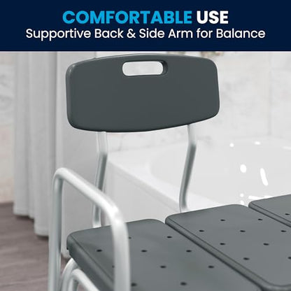 Flash Furniture HERCULES Series 300 Lb. Capacity Adjustable Gray Bath & Shower Transfer Bench with Back and Side Arm - color: Grey