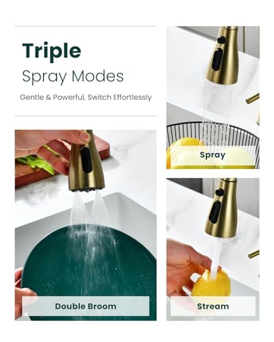 APPASO 2 Handles 4 Hole Kitchen Faucet with Pull Down Sprayer Brushed Gold | Gold Kitchen Faucets with Soap Dispenser, Modern High Arc Stainless Steel for 3 & 4 Hole Sinks, Spot Free, Easy to Install - color: 1-Brushed Gold