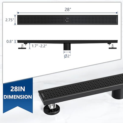 Neodrain 28" Linear Shower Drain, Matte Black 304 SS Bathroom Linear Drain | Black Shower Drain with Quadrato Grate& Adjustable Feet, Long Rectangle Shower Floor Drain in Bathroom, Balcony etc,cUPC - color: Matte Black, size: 28 In