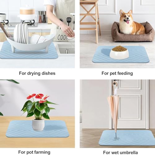 2 Pack Stone Bath Mat, Diatomaceous Earth Shower Mat, Non-Slip Super Absorbent Quick Drying Bathroom Kitchen Floor Mat, 24x15, Blue - color: Blue