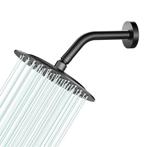 All Metal Rain Shower Head - Heavy Duty Stainless Steel, Easy Install, High Water Flow, Ultra-Thin Modern Design for Bathroom (D-Matte Black, 8) - color: D-Matte Black, size: 8