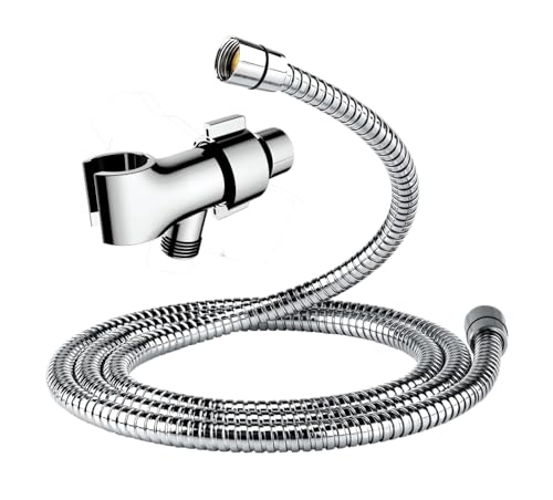 Shower Hose & Holder for Handhelds, 79" Extra Long Shower Hose, Built-in Explosion-Proof Braided Mesh Anti-leakage, 304 Stainless Steel Chrome Plated, with Shower Head Holder (chrome) - color: Chrome