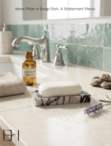 Marble Soap Dish for Shower | Real Marble Calacatta Viola, Non-Slip Feet, Stone Bar Soap Saver, Holder Container for Bathroom Decor Accessories Rectangular - size: Calacatta Viola