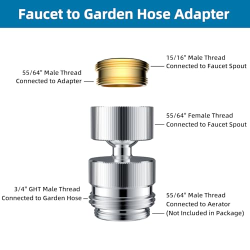 Hibbent Sink Faucet to Garden Hose Adapter, 360-Degree Swivel 55/64 Inch Female Thread, Sink Hose Attachment for Faucet Adapter Connector, Chrome - color: Chrome, style: Female Adapter