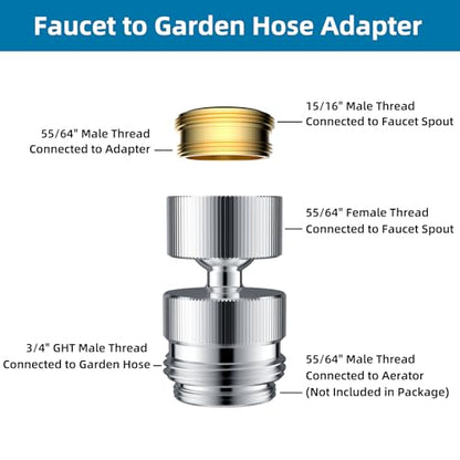 Hibbent Sink Faucet to Garden Hose Adapter, 360-Degree Swivel 55/64 Inch Female Thread, Sink Hose Attachment for Faucet Adapter Connector, Chrome - color: Chrome, style: Female Adapter