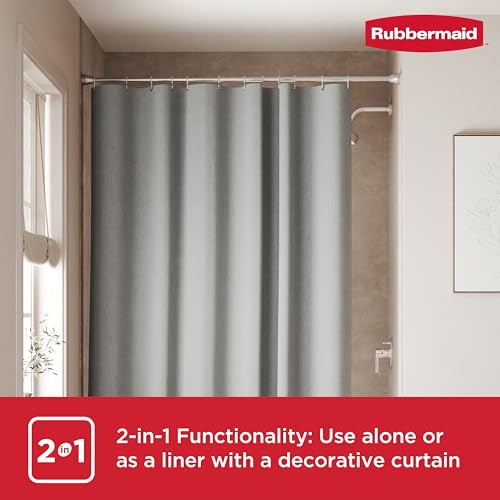Rubbermaid Grey Shower Curtain Liner: Waterproof Fabric Shower Liner for Bathroom, with 2 Magnets and Rustproof Grommets, 70x72, Standard Size, Gray - color: Grey