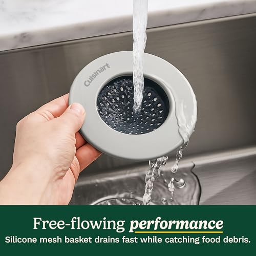 Cuisinart Stainless Steel Kitchen Sink Drain Strainer, 2-Pack, 4.35" | Fits standard 3.5in drains, silicone base and mesh, scratch-safe on steel or porcelain, enamel-coated to resist rust - color: Light Gray