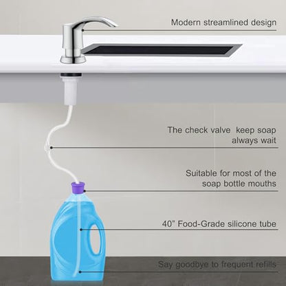 Kitchen Sink Soap Dispenser - Chrome, G080C-G | Sink Soap Dispenser Pump with 40" Silicone Soap Dispenser Extension Tube, Say Goodbye to Frequent Refills - color: Chrome, size: with Hose