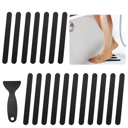 24Pcs Black Bathtub Stickers Non Slip | Anti Slip Shower Strips, Adhesive, Includes Scraper, For Bathtub, Shower Floor, Ladders - color: Black