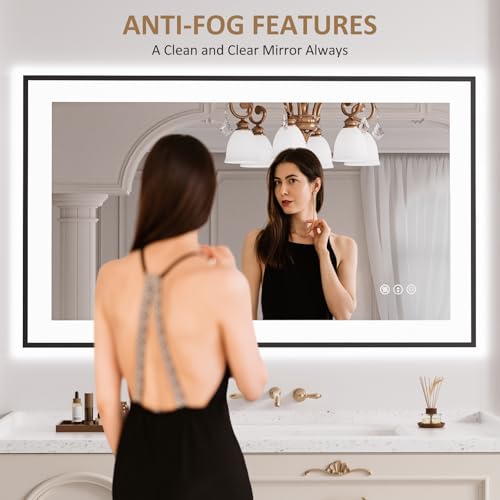 LOAAO 40"X24" LED Bathroom Mirror Black Framed | Anti-Fog, Dimmable, Memory Function, Tempered Glass, Lighted Vanity Mirror for Wall - size: 40"L x 24"W