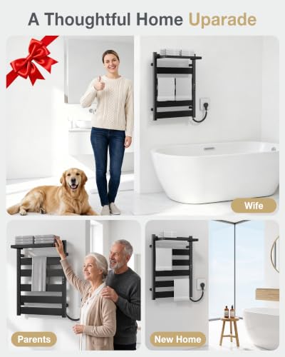 6-Bar Wall Mounted Heated Towel Rack, 170°F Heating Black | Bathroom Towel Warmer with Top Shelf, Memory Function, Adjustable 110–170°F Temperature, 2–12H Timer, Space Saving Design - color: Black, size: ZW 6-Bars