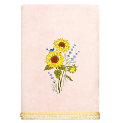 Jubilant 4-Piece Premium Towel Set, Vibrant Floral Applique, Luxurious Turkish Cotton, Soft & Durable, Elegant Bath Ensemble, 2 Bath 2 Hand Towels, Blush - color: Blush, size: 2 Pcs Bath 2 Pcs Hand Towel