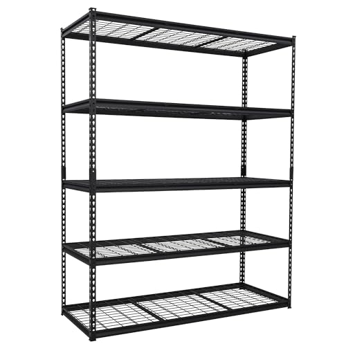 Garage Storage Shelves 5 Tiers, Heavy Duty Storage Shelving Racks with 2500 LBS Capacity, 60 in L x 24 in W x 78 in H Metal Adjustable Utility Shelving Unit for Garage Organization, Basement, Workshop - size: 60 in L x 24 in W x 78 in H