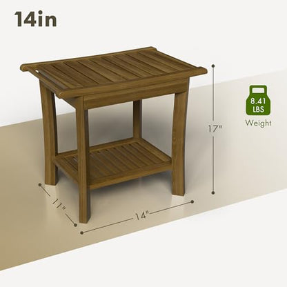Teak Wood Shower Bench 14"/ 20"/ 30" Wide - Bathroom/Spa/Tub Teak Shower Stool Seat W/Shelf & Arms, Waterproof Heavy Duty Teak Wooden Shave Bench (30in) - size: 30in