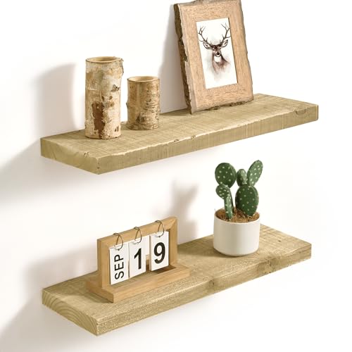 Axeman 24 Inch Rustic Wooden Floating Shelves for Wall|Solid Reclaimed Wood Wall Mounted Shelves with Invisible Brackets for Books Bathroom Kitchen Storage|8 Inch Deep|2 Pack, Natural - color: Natural, size: 24inch
