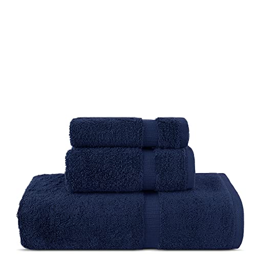 Chakir Turkish Linens Personalized 3 Piece Towel Set, 100% Cotton Luxury Turkish Towels for Bathroom, Soft Absorbent Towel Set with Bath Towel Hand Towel and Washcloth, Navy - color: Navy