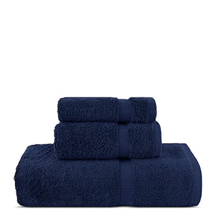 Chakir Turkish Linens Personalized 3 Piece Towel Set, 100% Cotton Luxury Turkish Towels for Bathroom, Soft Absorbent Towel Set with Bath Towel Hand Towel and Washcloth, Navy - color: Navy