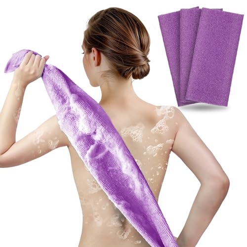 ARCH&M Exfoliating Washcloth Towel, Purple, 3-Pack | Textured Nylon, Korean Bath Scrub & Japanese Washcloth, For Body, Back, & Legs, For Ingrown Hairs & Smooth Skin - style: Purple x 3