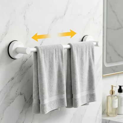 Towel Racks for Bathroom Suction Cup Towel Bar 14.6-24in Adjustable | No Drill Bathroom Towel Holder, Stainless Steel Construction, Heavy Duty Wall Mounted (white) - color: White