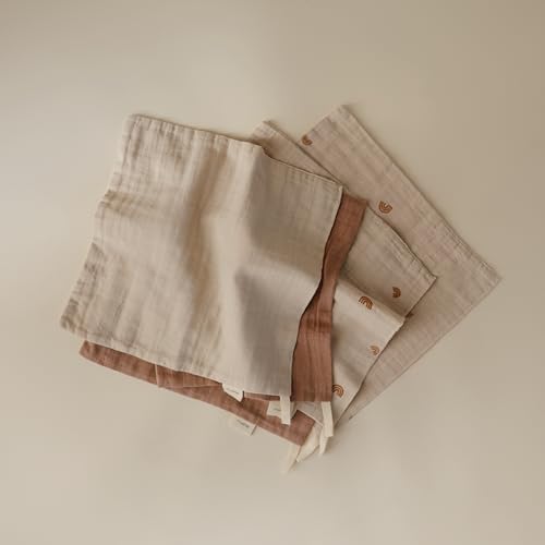 mushie Muslin Organic Cotton Washcloths 5-Pack (Rainbow Combo) | Soft Wipes for Baby Cleanups and Bathing - color: Rainbows Combo