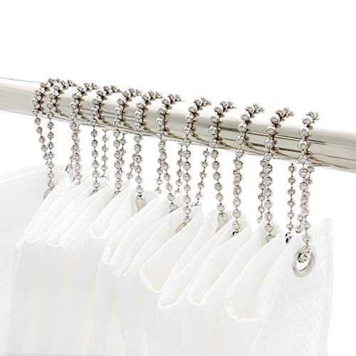 Nickel Shower Curtain Hooks, 6 Inch Ball Chain Design, 12 Pack Rust-Resistant Metal Curtain Rings for Bathroom Rods, Heavy Duty 4.5mm Shower Curtain Hangers - color: Nickel, size: 6 Inch