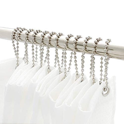 Nickel Shower Curtain Hooks, 6 Inch Ball Chain Design, 12 Pack Rust-Resistant Metal Curtain Rings for Bathroom Rods, Heavy Duty 4.5mm Shower Curtain Hangers - color: Nickel, size: 6 Inch