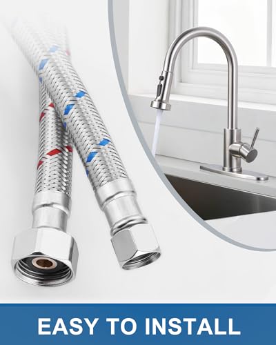60'' Length Faucet Supply Line, Stainless Steel Braided cUPC Sink Hose with G1/2" FIP x 3/8" Compression Supply Hose for Sink Faucet Bathroom Kitchen Faucet Connector Water Supply Line 2 PCS - size: 60 Inch