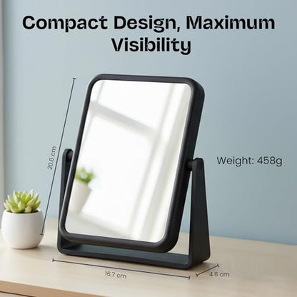 Danielle Creations Rectangle Soft Touch Vanity Mirror, Black, 1x/7x Magnifying Makeup Mirror with Stand, Portable Tabletop Bathroom or Desk Mirror