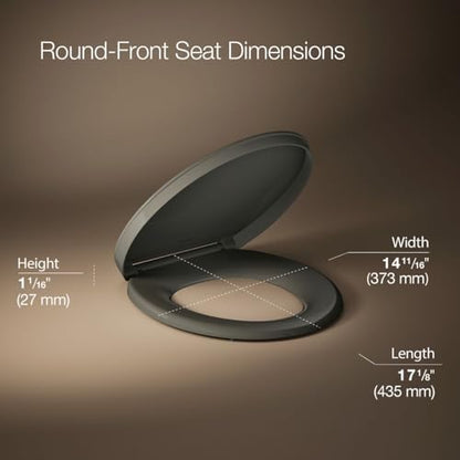 KOHLER K-26802-58 Impro ReadyLatch Quiet Close Round Toilet Seat, Soft Close Lid, Compatible with Round Toilets, Thunder Grey (Pack of 2) - color: Thunder Gray, size: Round (Pack of 2)