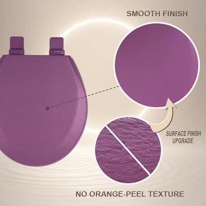 Toilet Seat, Slow Close, Soft Touch, Ultra-Smooth Matte Finish (No Orange-Peel Texture), Premium Moulded Wood, Quick Release, PIKLiDS (Purple, Round) - color: Purple, size: Round