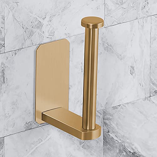 VAEHOLD Toilet Paper Holder Self Adhesive Kitchen Washroom Adhesive Toilet Roll Holder No Drilling for Bathroom Stick on Wall Stainless Steel Brushed (Gold) - size: Simple Gold