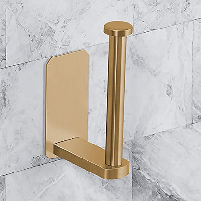 VAEHOLD Toilet Paper Holder Self Adhesive Kitchen Washroom Adhesive Toilet Roll Holder No Drilling for Bathroom Stick on Wall Stainless Steel Brushed (Gold) - size: Simple Gold