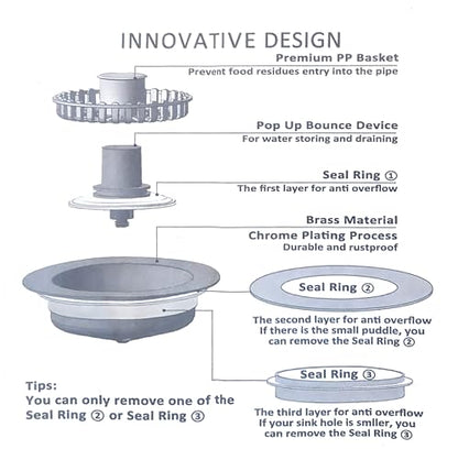 Kitchen Sink Drain Stopper Black Sink Strainer Kitchen Sink Drain Strainer | Drain Stopper 3 in 1 Pop Up with an Extra Basket Sink Drain Strainer Black, Kitchen Sink Stopper for US Standard 3-1/2 Inch - color: Model E Copper Black