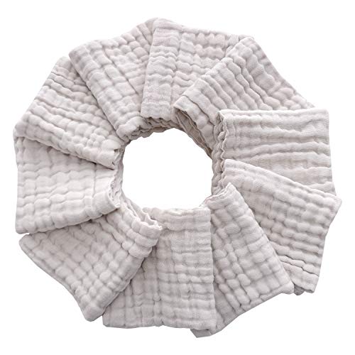 Baby Washcloths - Natural Cotton Baby Wipes - Soft Newborn Face Towel for Sensitive Skin - 10 Pack, 12x12 inches - color: Grey