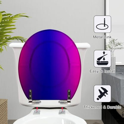 Round Toilet Seat Purple pink Resin Toilet Seat Slow Quiet Close with Quick-Release Hinges Toilet Seat with Cover Easy to Clean Install - color: Multi8, size: 16.5"x14.5"