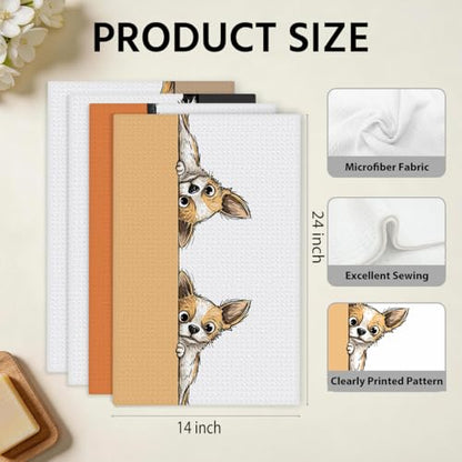 4 Pcs Funny Dog Kitchen Towels, Cute Dogs Gifts Pet Hand Towels 14x24 Inch - color: Multi 0154