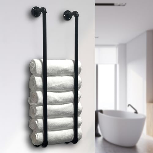 Industrial Pipe Towel Rack for Bathroom Wall Mounted,Towel Holder Black | 36 Inch,Easy To Install,Made of Galvanized Steel,Hold Up To 9 Regular Size Bath Towels,For Farmhouse Bathrooms Laundry Rooms - size: 36 Inch