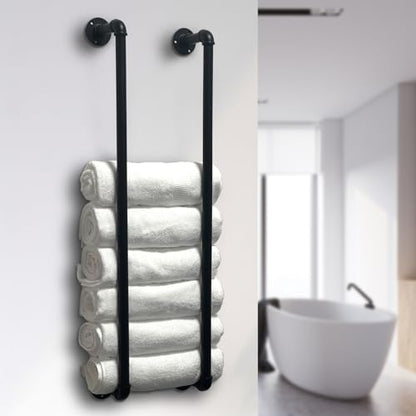 Industrial Pipe Towel Rack for Bathroom Wall Mounted,Towel Holder Black | 36 Inch,Easy To Install,Made of Galvanized Steel,Hold Up To 9 Regular Size Bath Towels,For Farmhouse Bathrooms Laundry Rooms - size: 36 Inch