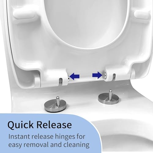 White Toilet Seat with Slow Close Lid and Seat, Quick Release for Easy Cleaning, 360° Adjustable Hinge, Square Loo Seats - Top Fixings Included, Polypropylene (PP), 03B, 34.5x43cm - size: 43x34.5cm (03B)