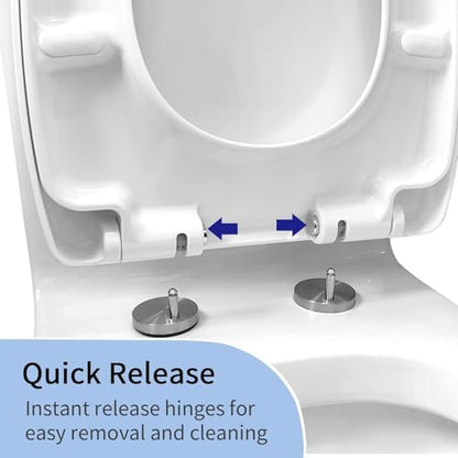 White Toilet Seat with Slow Close Lid and Seat, Quick Release for Easy Cleaning, 360° Adjustable Hinge, Square Loo Seats - Top Fixings Included, Polypropylene (PP), 03B, 34.5x43cm - size: 43x34.5cm (03B)