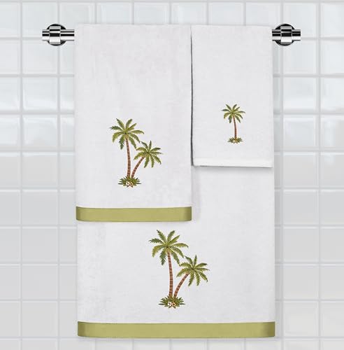 Flourish 4-Piece Premium Towel Set, Island Style Embroidery, Plush Turkish Cotton, Durable & Quick Dry, Elegant Bath Ensemble, 2 Bath 2 Hand Towels, Silver - color: Silver, size: 2 Pcs Bath 2 Pcs Hand Towel