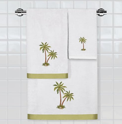 Flourish 4-Piece Premium Towel Set, Island Style Embroidery, Plush Turkish Cotton, Durable & Quick Dry, Elegant Bath Ensemble, 2 Bath 2 Hand Towels, Silver - color: Silver, size: 2 Pcs Bath 2 Pcs Hand Towel